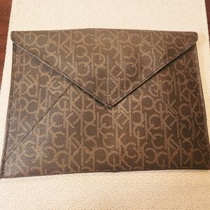 Calvin Klein Monogram Envelope Style Tablet Bag - Brown
